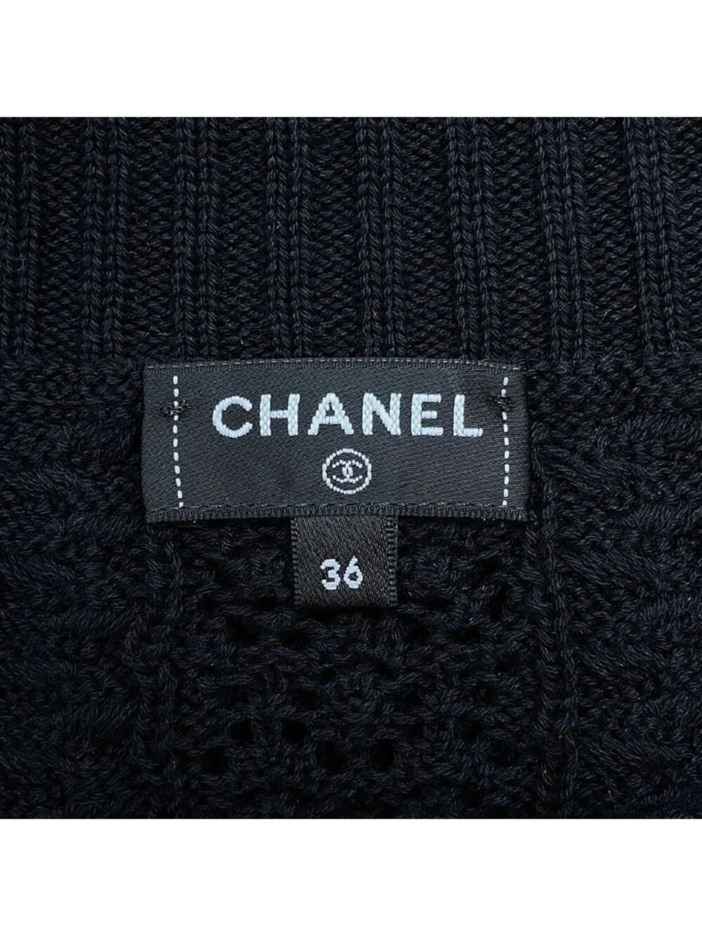 Chanel Knit Coco Beach Short Sleeve Mark Cotton Top Black Sweater